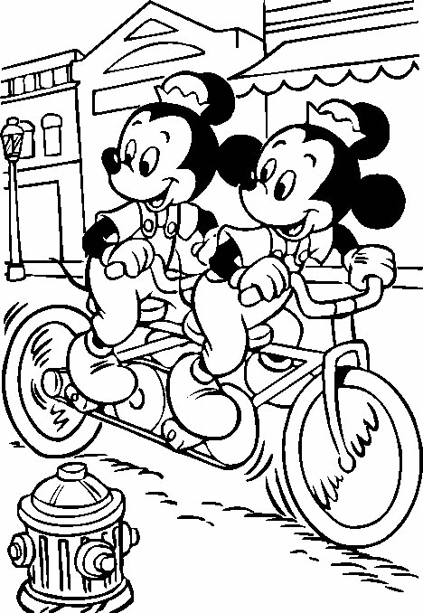 Toerist Passend religie Kids-n-fun | Kleurplaat Mickey Mouse Mickey en Minnie op de tandem