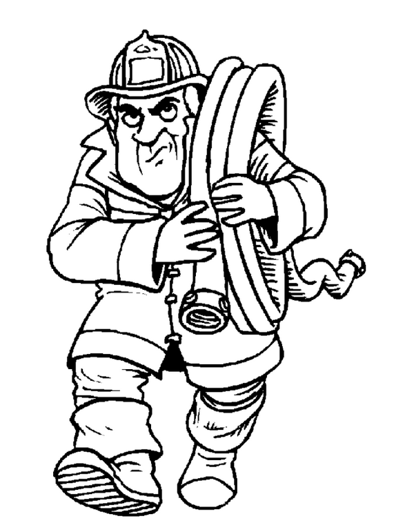 Kids-n-fun | Kleurplaat Brandweer Brandweerman met slang